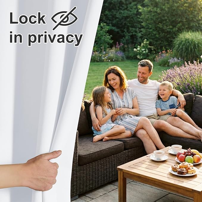 RYB HOME Extra Wide Outdoor Curtains for Patio Waterproof Heavy Duty Thermal Insulated in Summer Full Coverage Privacy for Gazebo, Cabana & Pergola, W100 x L108, Greyish White, 1 Panel