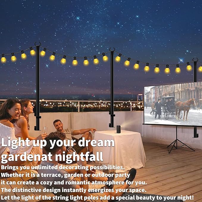2 Pack String Light Poles,5Ft Light Poles for Outside String Lights,Outdoor Lights Pole with Fork,Metal Poles Stand for Patio Deck Backyard