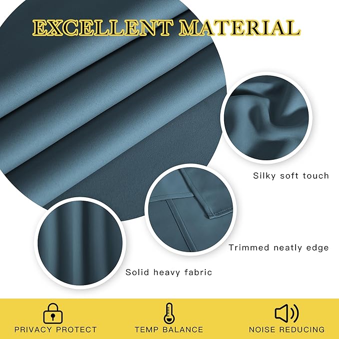 NICETOWN Blackout Curtains 84 Inch Length, Thermal Insulated Room Darkening Drapes Grommet Window Covering for Living Room Bedroom (W52 x L84 Inch, 1 Panel, Smoky Blue)
