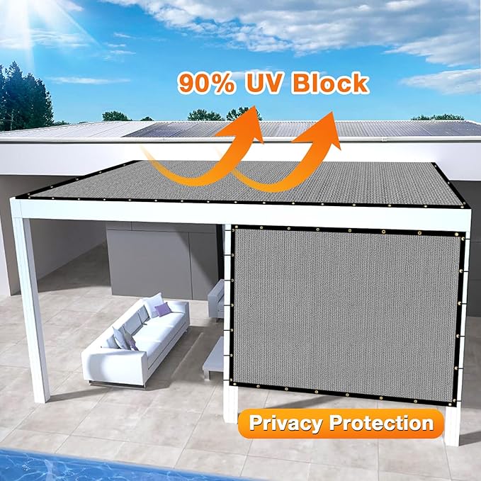 Artpuch Outdoor Pergola Shade Cover 6x13 FT Sun Shade Cloth with Grommets Light Grey 90% UV Protection Canopy Patio Privacy Screen (Customized Available)
