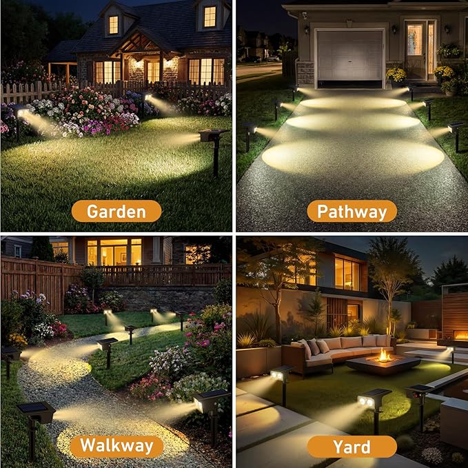 btfarm Solar Spot Lights Outdoor Waterproof, 8 Pack/3 Modes Motion Sensor Lights, Solar Powered Spotlights 2-in-1 Auto On/Off for Outside Pathway Yard Garden Landscape Lighting, Warm White