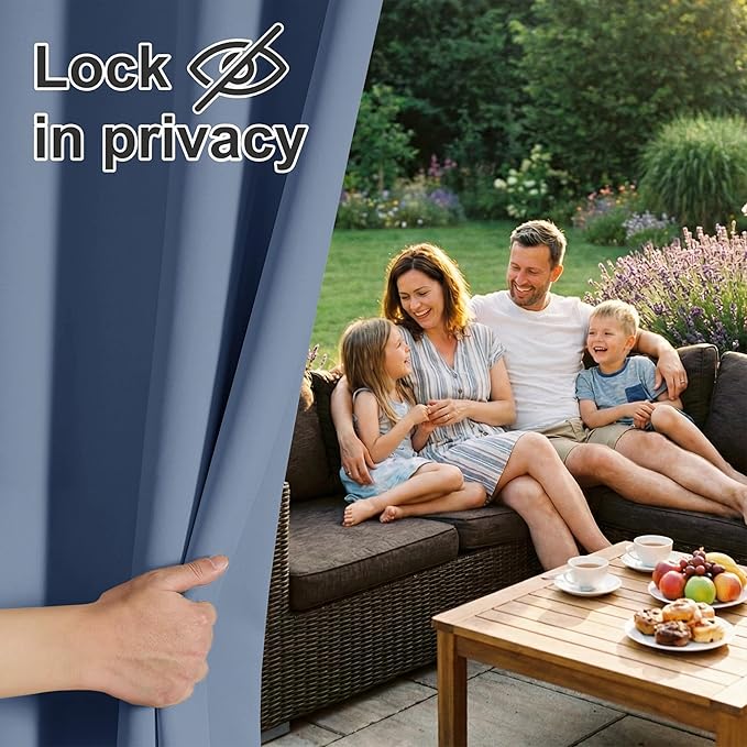 RYB HOME Extra Wide Outdoor Curtains for Patio Waterproof Heavy Duty Thermal Insulated in Summer Full Coverage Privacy for Gazebo, Cabana & Pergola, W100" x L120", Stone Blue, 1 Panel
