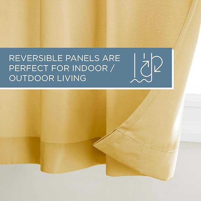 TOWN & COUNTRY BASICS Cabana Solid Heavyweight Indoor Outdoor Curtains, Light Filtering Opacity with Grommet Top, Water Repellent, 2-Pack Set, 54"x96", Sundress Yellow