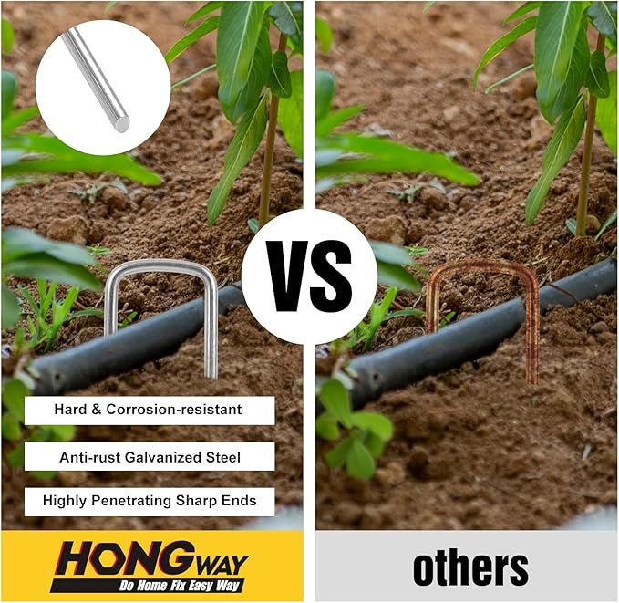 HongWay 120 Pack 6 Inch Landscape Staples, 8 Gauge Garden Stakes Heavy Duty More Thicker Galvanized Tent Stakes, Lawns Yard Staples Wind-Resistant Ground Stakes for Hard & Rocky Soil, Pet Fence