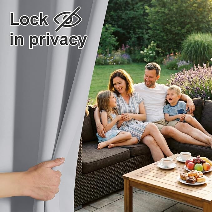 RYB HOME Extra Wide Outdoor Curtains for Patio Waterproof Heavy Duty Thermal Insulated in Summer Full Coverage Privacy for Porch, Cabana & Pool, W150 x L95, Light Grey, 1 Panel