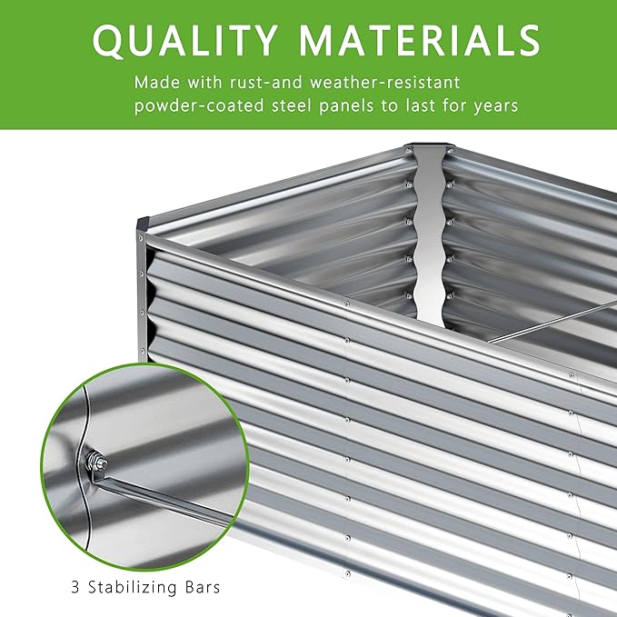 2PCS 6x2x1FT Galvanized Raised Garden Bed,Planter Raised Beds-Metal Garden Box,Large Plant for Outdoor Planting, Vegetables Bed，Flower,herb-Silver