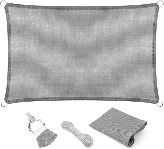 Eden's Decor Straight Flat-Edged Sun Shade Sail Rectangular 13' x 22' Grey UV-Blocking Outdoor Canopy Fabric Cloth Awning for Pergola Patio Garden Backyard Custom Size