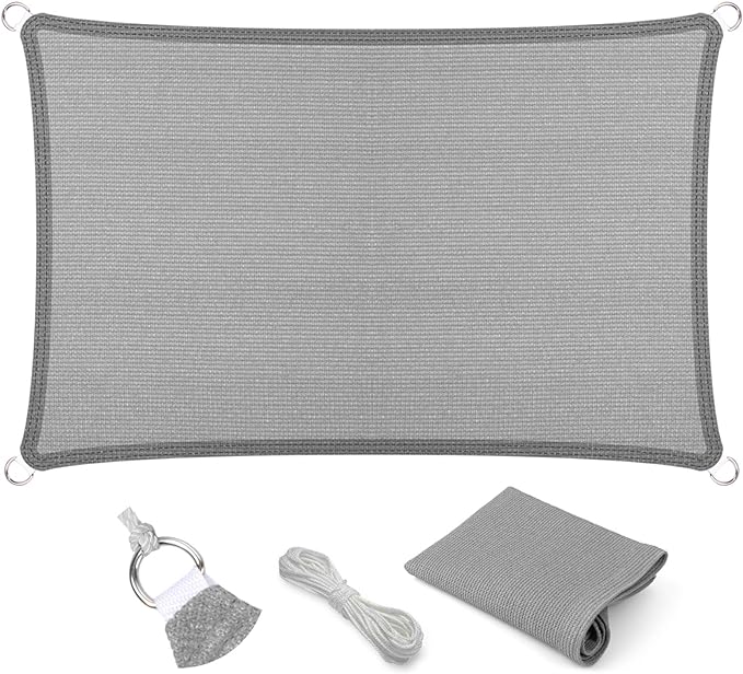 Eden's Decor Straight Flat-Edged Sun Shade Sail Rectangular 7' x 10' Grey UV-Blocking Outdoor Canopy Fabric Cloth Awning for Pergola Patio Garden Backyard Custom Size