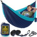 Durable Hammock 550 lb Capacity, Nylon Camping Hammock Chair - Double or Single Sizes w/Tree Straps and Attached Carry Bag - Portable for Travel/Backpacking/Beach/Backyard (X-Large, Blue & Light Blue)