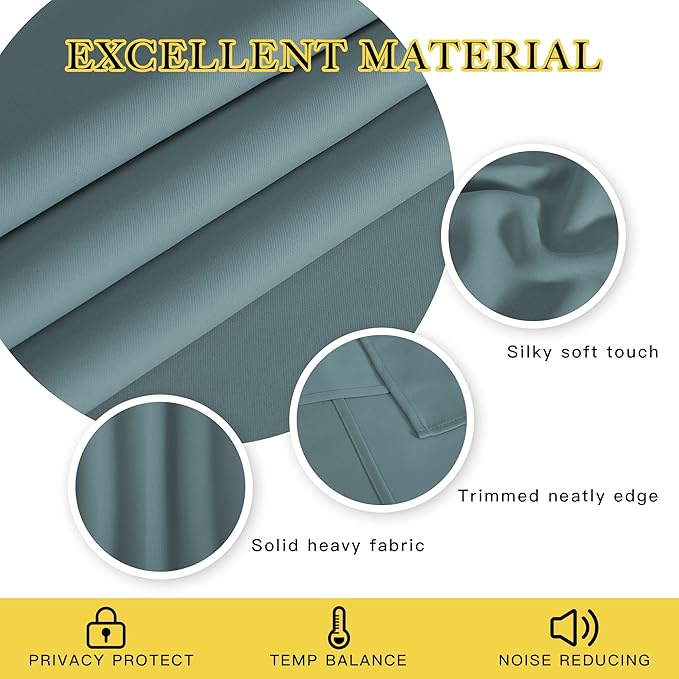 NICETOWN Greyish Blue Blackout Curtains W100 x L84 for Sliding Door, Grommet Thermal Insulated Light Blocking Window Treatments for Bedroom/Living Room, 1 Panel