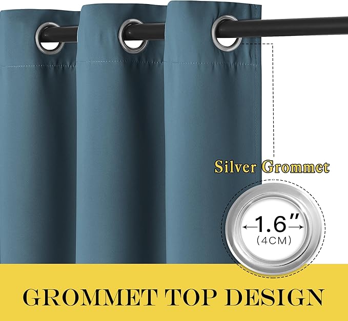 NICETOWN Smoky Blue Blackout Curtains for Bedroom 95 Inch Length - Thermal Insulated Room Darkening Privacy Grommet Window Drapes for Boys Room, Set of 1 Panel, 80 x 95 Inch