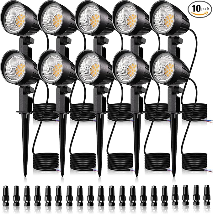 MEIKEE 15W 1500LM Low Voltage Landscape Lighting 12-24V Warm White LED Landscape Lights IP66 Waterproof Outdoor Garden Spotlights Pathway Tree Wall Fence Flood Lighting(10 Pack)