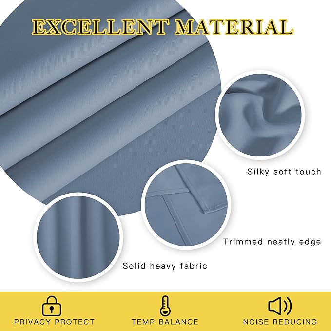 NICETOWN Blackout Stone Blue Curtain 102 inches Length, Grommet Thermal Curtains Cold/Light/Sound Blocking Solid Window Drape for Bedroom/Living Room (W66 x L102, 1 Panel)