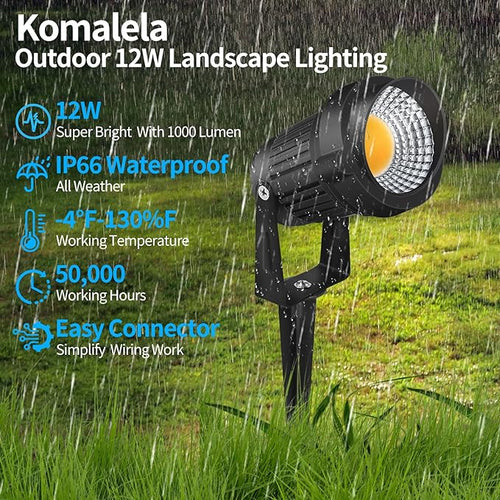 12W LED Landscape Lights Low Voltage, 3000K Warm White 12V AC/DC Waterproof Outdoor Spotlights, IP65 Garden Pathway Lights with 8 Spike Stands for Tree Garden Yard Pathway (8 Pack)