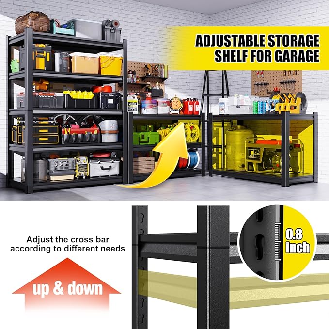 Set of 3 Garage Shelving-2050 lbs 5 Tier Storage Shelves,Adjustable Heavy Duty Metal Shelving Unit and Storage Large Rack,Utility Steel Shelf for Warehouse Industrial Pantry Basement 71"x46"x20"