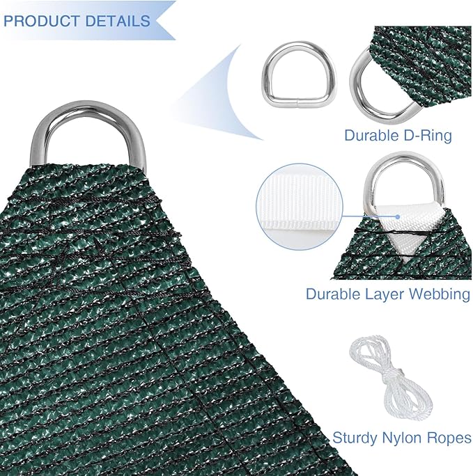 E&K Sunrise 26' x 26' x 26' Sun Shade Sail Triangle Canopy Shade Cover UV Block for Patio Backyard Garden Outdoor (Green)