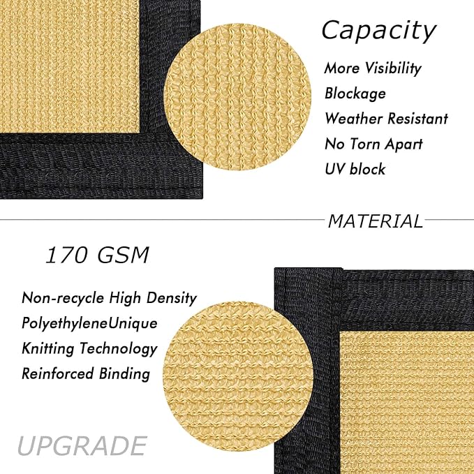 UPGRADE Privacy Fence Screen 6'x27' Sand Outdoor 90% Visibility Blockage 170 GSM Mesh Shade Cover Panels for Backyard,Balcony,Home Decoration with Zip Ties,Customized Avaliable
