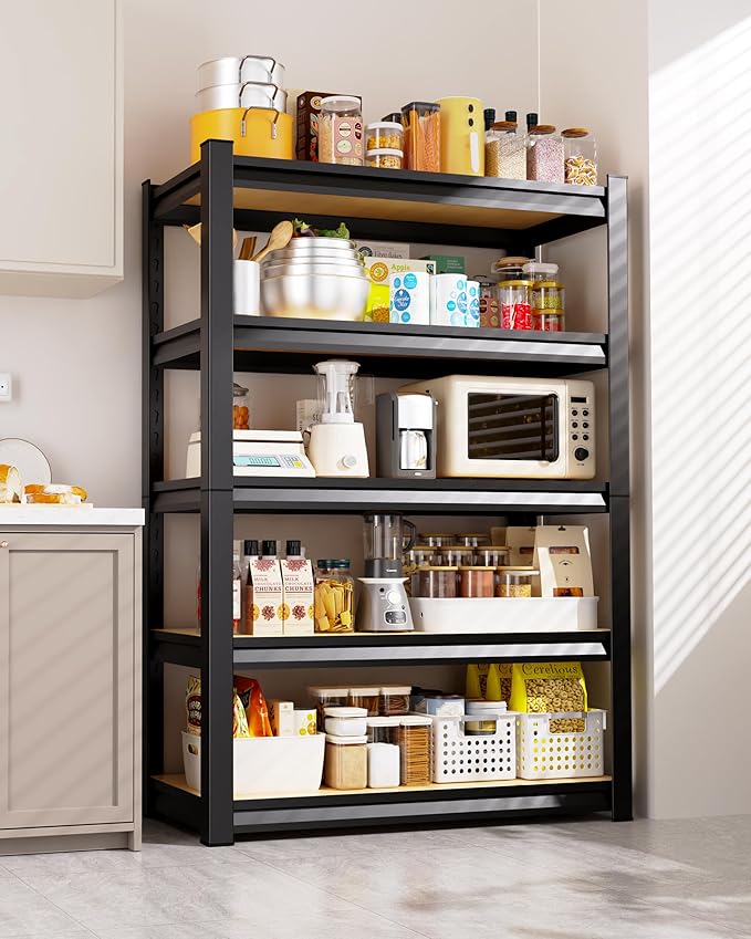 AOARGG Set of 2 Garage Shelving Heavy Duty Storage Shelves, Metal Adjustable Shelving Unit, Utility Garage Organizer Shelf for Basement, Pantry, Kitchen, Warehouse, 19.7" Dx45.6 Wx78 H, Black