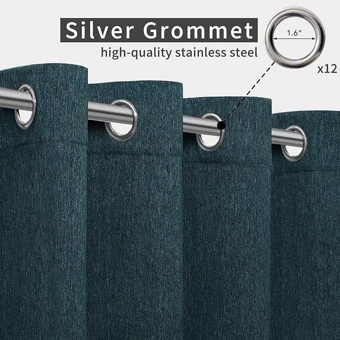 Easy-Going Linen Look Outdoor Curtains Waterproof Windproof Porch Curtains, Soft Thicken Outdoor Privacy Curtains for Patio, Gazebo, Grommet Top and Tab Bottom Drape, 1 Panel, 110x84 inch, Teal