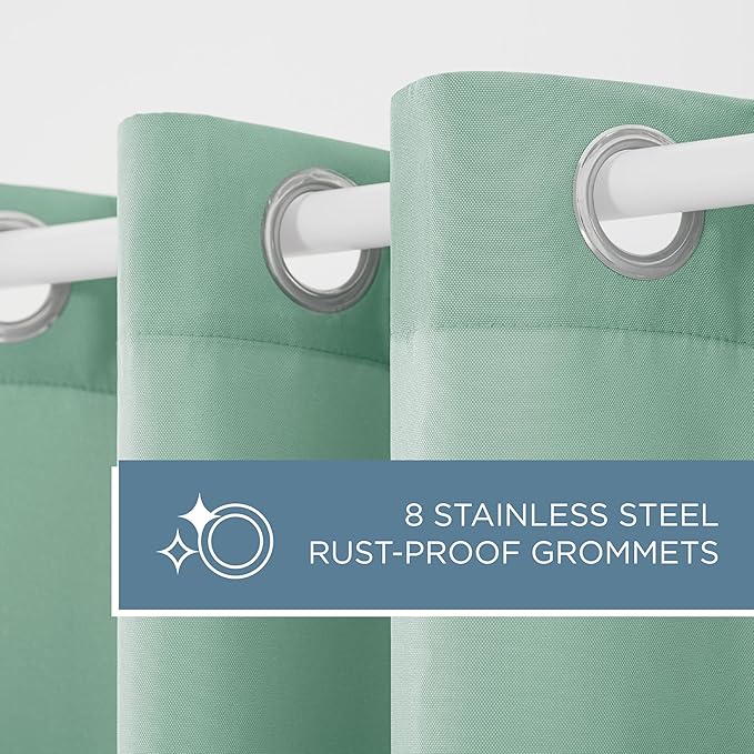 TOWN & COUNTRY BASICS Cabana Solid Heavyweight Indoor Outdoor Curtains, Light Filtering Opacity with Grommet Top, Water Repellent, 2-Pack Set, 54"x84", Seafoam