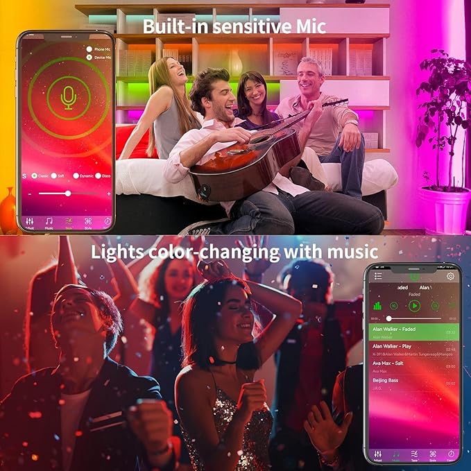 KSIPZE 98ft Led Strip Lights RGB Music Sync Color Changing Bluetooth Led Lights with Smart App Control Remote Led Lights for Bedroom Room Lighting