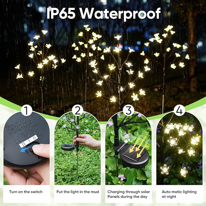 Solar Garden Lights Waterproof, Sola Lights Outdoor Decorative 4Pack,80Led Solar Powered Flowers Garden Decor,Fairy Lights for Yard,Pathway,Outside Decorations,Gardening Gifts for Women Mom
