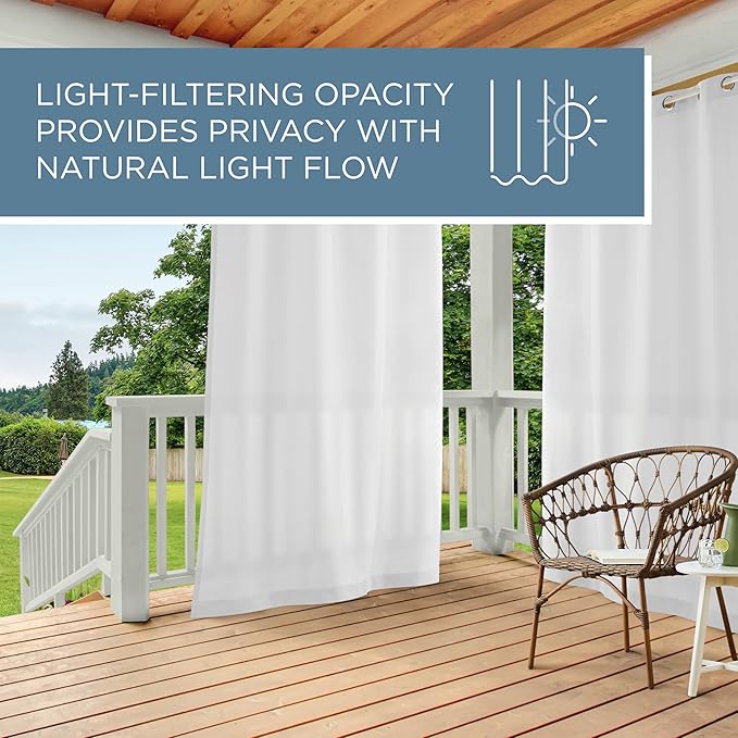 TOWN & COUNTRY BASICS Cabana Solid Heavyweight Indoor Outdoor Curtains, Light Filtering Opacity with Grommet Top, Water Repellent, 2-Pack Set, 54"x96", Winter White