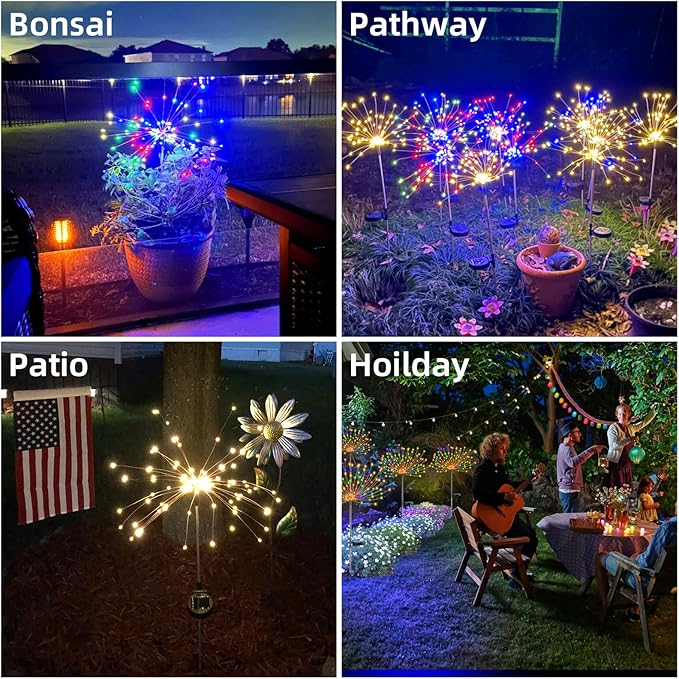 YOTOZU 4 PCS Solar Firework Light, Outdoor Solar Garden Decorative Lights 120 LED Powered 40 Copper Wires String DIY Landscape Light for Walkway Pathway Backyard Decoration Parties Perfect Gifts(blue)