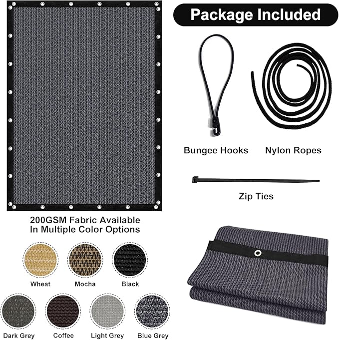 Artpuch 90% Sun Shade Cloth, 12 x 16 FT Pergola Shade Cover Canopy with Grommets, Sun Screen Fabric Tarp for Patio, Outdoor, Garden, Backyard, Dark Grey