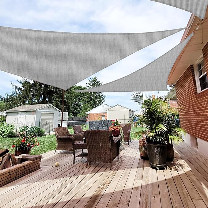 Patio Paradise 7' x 7' x 6'10" Sun Shade Sail Triangle Canopy, Permeable Shade Cloth Fabric Sunlight Block Patio Cover HDPE Deck Awning for Outdoor Backyard Pergolas Roof Shading, Light Gray