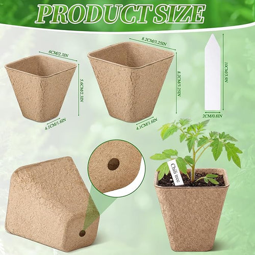 120 Pcs Square Peat Pots for Seedlings with 120 Plant Labels 3.25 and 2.3 Inch Seed Plant Starting Biodegradable Nursery Pots with Drainage Holes for Indoor Outdoor Gardens