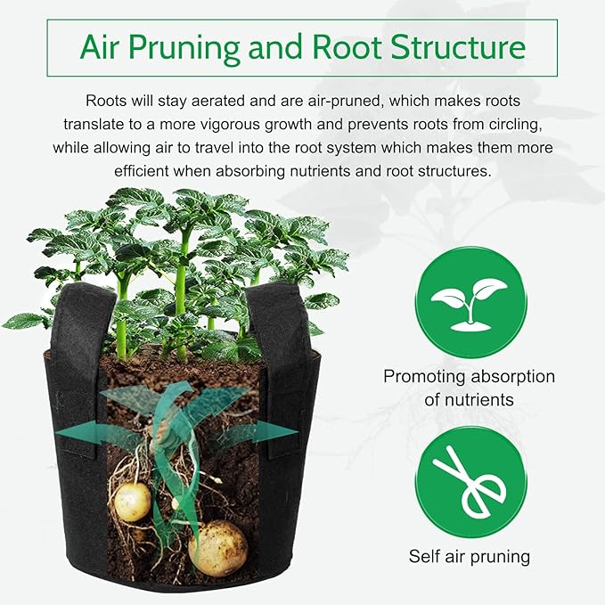 JERIA 12-Pack 10 Gallon Grow Bags, 300G Thickened Nonwoven Garden Pots,Heavy Duty Fabric Pots with Reinforced Handles