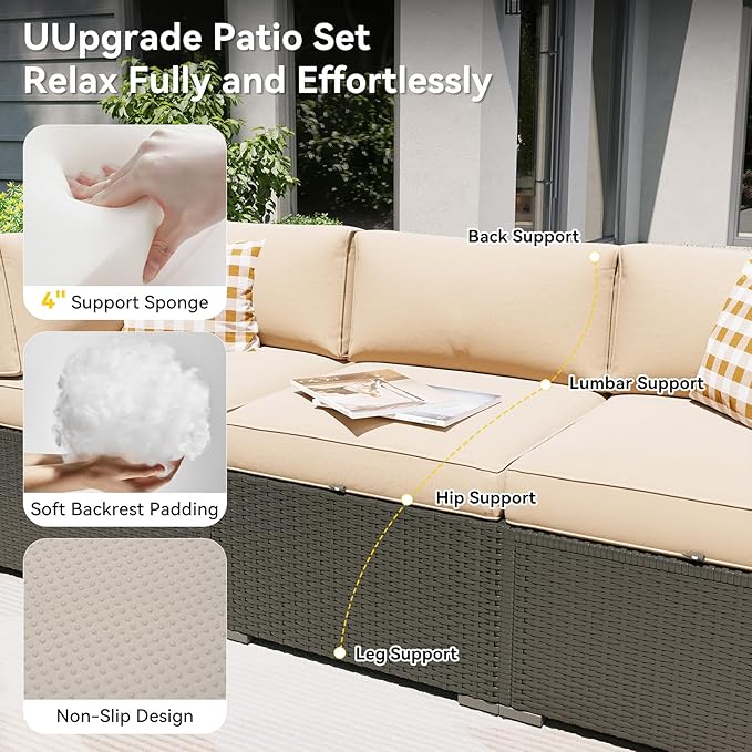 Aoxun Patio Furniture Set with Fire Pit Table, 8 Piece Outdoor Sectional Sofas, Wicker Rattan Outdoor Furniture with Thickened Cushion for Backyard, Garden Begin