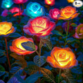 WdtPro Solar Lights Outdoor, 8 Pack Solar Garden Light with 40 Rose Flowers, 7 Color Changing Solar Powered Flowers Lights Waterproof for Outside Patio Yard Pathway Decor