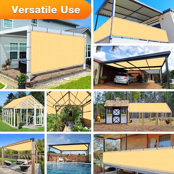 Artpuch Outdoor Pergola Shade Cover 10x21 FT Sun Shade Cloth with Grommets Sand 90% UV Protection Canopy Patio Privacy Screen (Customized Available)