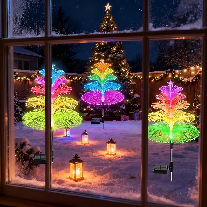 Solar Garden Lights Waterproof 3 Pack 7 Color Changing Outdoor Decorative Rainbow Jellyfish Lights for Outside Yard Pathway Garden Decor Patio Lawn Gifts for Mother's Women