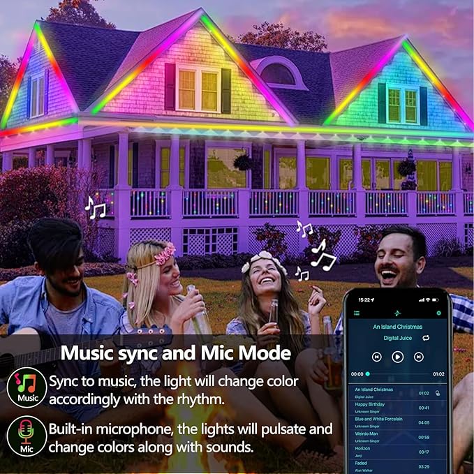 100FT Outdoor LED Strip Light Waterproof,IP68 Outside RGB+IC Light Strip with App/Remote Control,Chase Mode,Music Sync Rope Light for Balcony,Deck,Rooftop,Garden,Pool