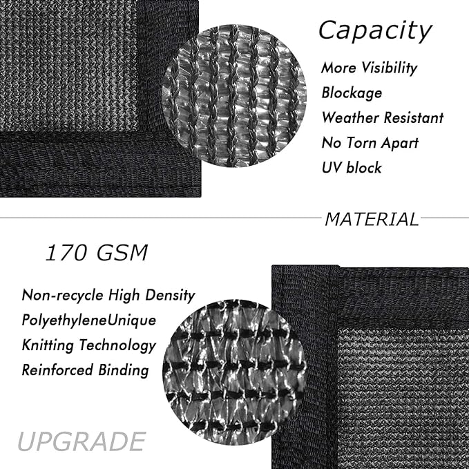UPGRADE Privacy Fence Screen 8'x29' Black Outdoor 90% Visibility Blockage 170 GSM Mesh Shade Cover Panels for Backyard,Balcony,Home Decoration with Zip Ties,Customized Avaliable