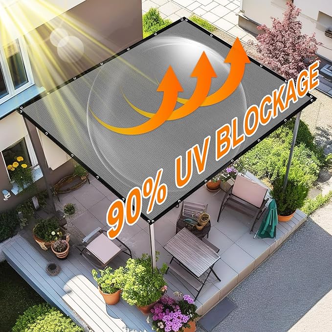 Artpuch 90% Sun Shade Cloth, 10 x 14 FT Pergola Shade Cover Canopy with Grommets, Sun Screen Fabric Tarp for Patio, Outdoor, Garden, Backyard, Blue Grey