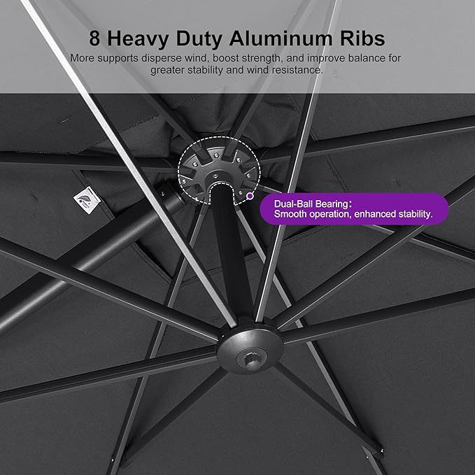 PURPLE LEAF 10 FT Cantilever Patio Umbrella with Base Outdoor Aluminum Offset Square Umbrella with 3 Years Fade Resistance Recycled Fabric and 360-degree Rotation for Deck Pool Gard, Mist Grey
