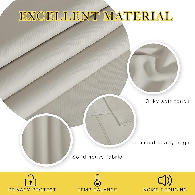 NICETOWN Blackout Curtain for Living Room, Thermal Insulated Solid Grommet Sound Reducing Energy Saving Window Treatment for Bedroom/Dining Room, Natural, 1 Panel, W52 x L90