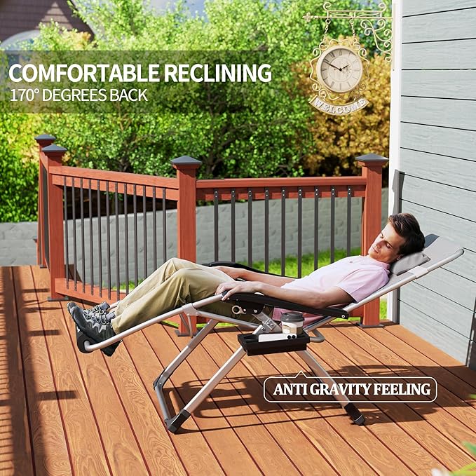 UDPATIO Oversized Zero Gravity Chair Set of 2, 29In XXL Patio Reclining Chair with Cushion, Outdoor Folding Recliner with Pillows|Cup Holder|Foot Rest|Padded Headrest, Burgundy, Support 500LB