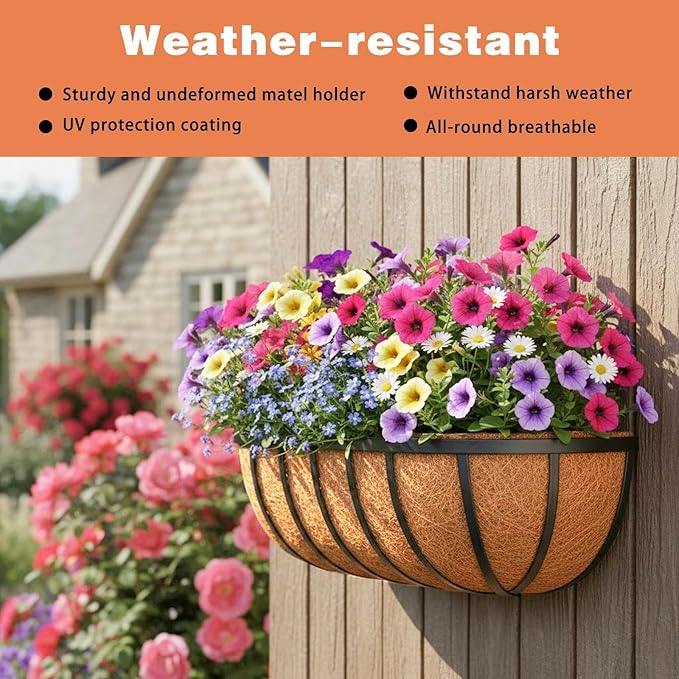 4 Pack 24" Railing Planter Window Box with Coco Fiber Liner Horse Trough Planter The Railing Planter Boxes for Deck Porch Fence Outdoor