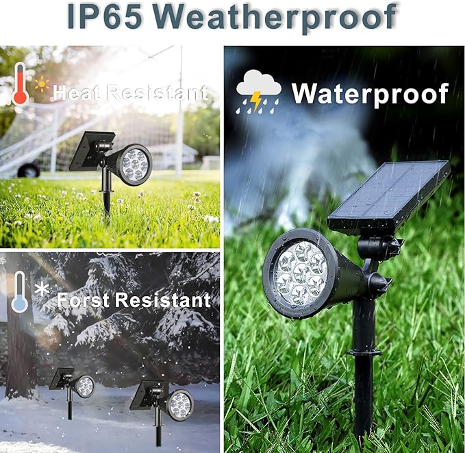 Solar Spotlights, Outdoor Ground Spot Light for Flag Pole, Bright 7-LED Dusk-to-Dawn Waterproof Landscape Flagpole Lights, 2-in-1 Adjustable Solar Powered Lighting for Tree Garden Yard (2 Pack, White)