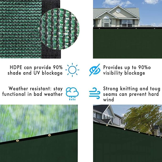 UPGRADE Privacy Fence Screen 6'x56' Dark Green Outdoor 90% Visibility Blockage 170 GSM Mesh Shade Cover Panels for Backyard,Balcony,Home Decoration with Zip Ties,Customized Avaliable