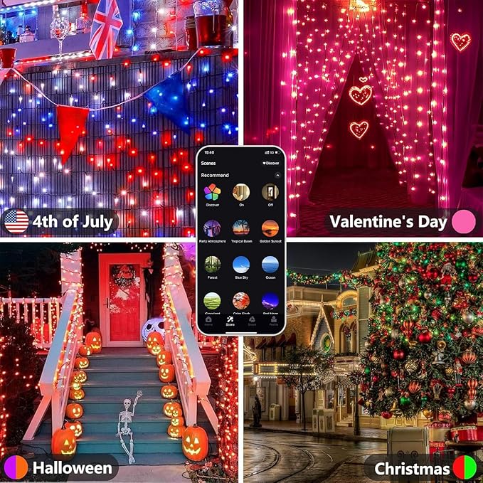 YIQU Smart Color Changing Christmas Lights, 66 FT 200 LED RGB String Lights with Remote App Control and Timer, Music Sync Multiple Modes Twinkle Mini Light Waterproof Indoor Outdoor
