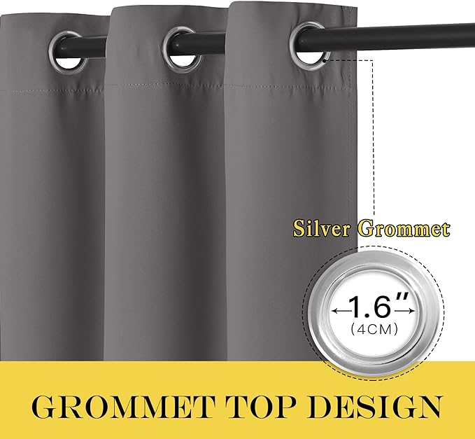 NICETOWN Grey Bedroom Blackout 90 inch Curtain - Grommet Energy Saving Thermal Insulated Room Darkening Drapes Sound Dampening Window Treatment for Living Room (1 Panel, W52 x L90)