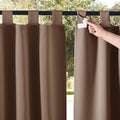 NICETOWN 2 Panels Privacy Outdoor Curtainss Weighted for Patio Waterproof, Thermal Insulated Detachable Tab Top Blackout Sliding Windproof Safe Outside Dividers for Party/Terrace, Tan, W84 x L95