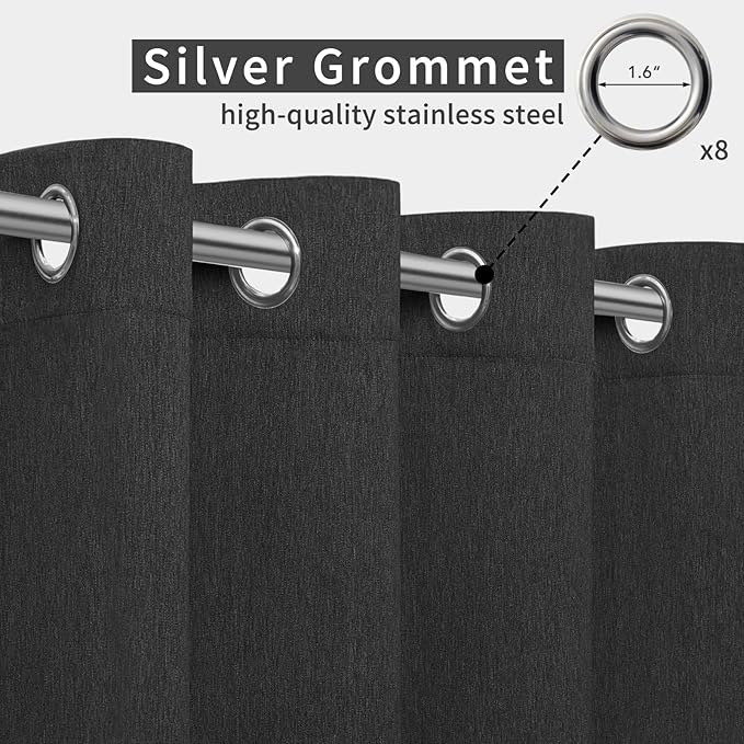 Easy-Going Linen Look Outdoor Curtains Waterproof Windproof Porch Curtains, Soft Thicken Outdoor Privacy Curtains for Patio, Gazebo, Grommet Top and Tab Bottom Drape, 1 Panel, 54x120 inch, Black