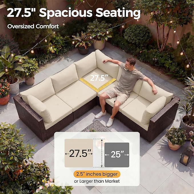 NICESOUL Modern Luxury Outdoor Patio Sectional Furniture Set with Fire Pit Table, Large Size PE Brown Wicker 29.3'' High Back Conversation Set with Natural Gas/Propane Fireplace, 11 Pieces 10 Seats